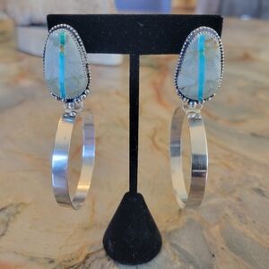 Ribbon Turquoise Sterling Hoop Earrings
